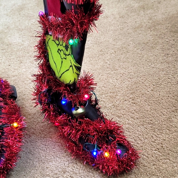 Ugly Christmas Sweater Party Light up Grinch Boots - Picture 4 of 8